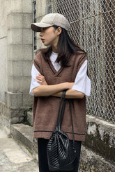 Simple Retro Colors Knitted Vest Sweater